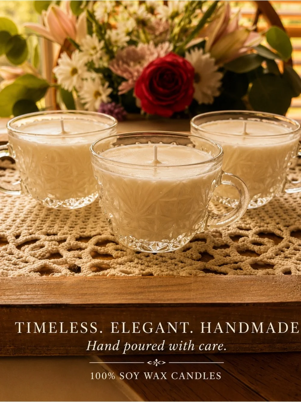 🍎🍂 Vintage Glass Teacup Candle Trio: Caramel Apple Autumn Spice